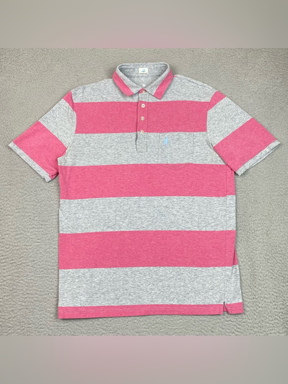 Johnnie O Polo Shirt Men's Size M Pink Striped Stretch Golf Short Sleeve EUC
